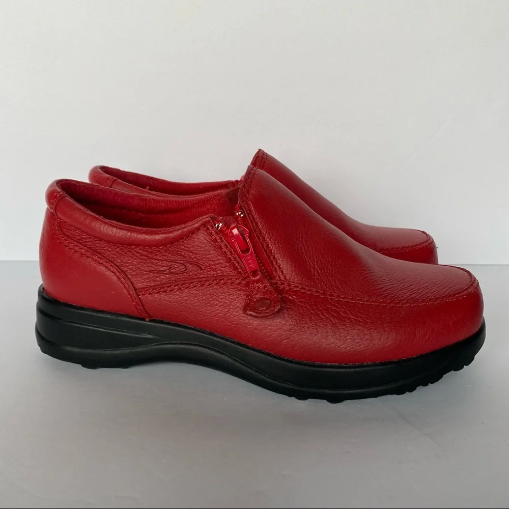 Dr Scholls Double Air Pillo Insole Loafers Shoes Side Zip Leather Red Womens Sz5 - Picture 4 of 6
